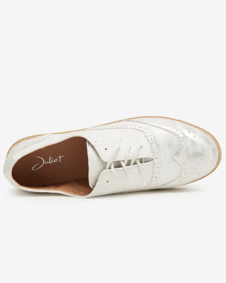 Outlet Białe sznurowane półbuty damskie Isdiohra Półbuty