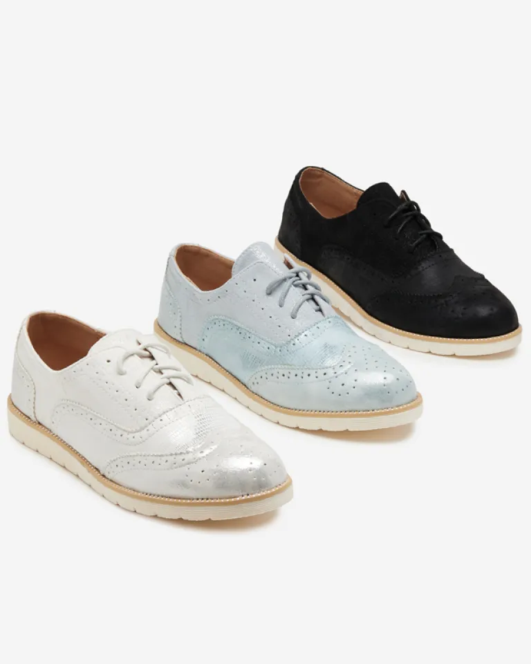 Outlet Białe sznurowane półbuty damskie Isdiohra Półbuty