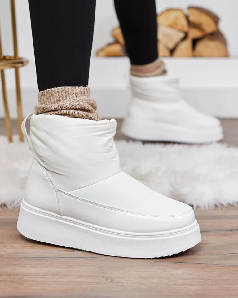 Discount Białe wsuwane śniegowce damskie Maderta Śniegowce|Botki Z Grubym Ociepleniem