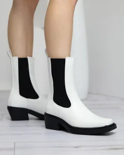 Białe wsuwane damskie wysokie botki Darran Botki Z Delikatnym Ociepleniem|Botki Na Słupku
