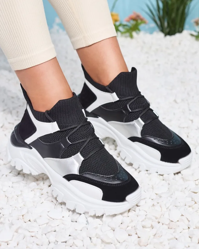 Outlet Biało- czarne sportowe sneakersy damskie Ziragga Damskie Bieganie, Ćwiczenia I Trening|Sneakersy