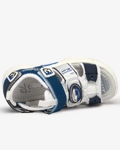 Outlet Biało-granatowe chłopięce sandały na rzepy Roserro Chłopięce