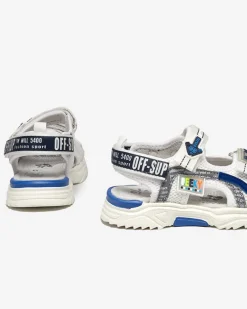 Clearance Biało-granatowe dziecięce sandałki zapinane ma rzepy Ceteris Chłopięce