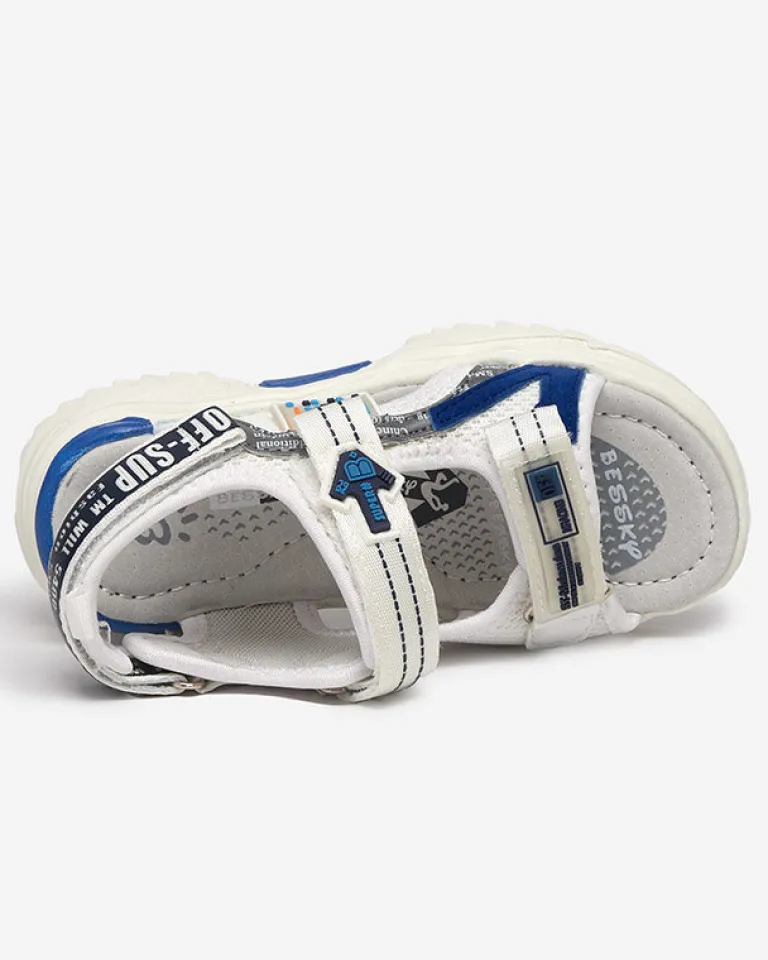 Clearance Biało-granatowe dziecięce sandałki zapinane ma rzepy Ceteris Chłopięce