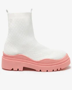 Best Biało-różowe botki damskie na płaskim obcasie Seritis Botki Bez Ocieplenia|Botki Na Płaskim Obcasie