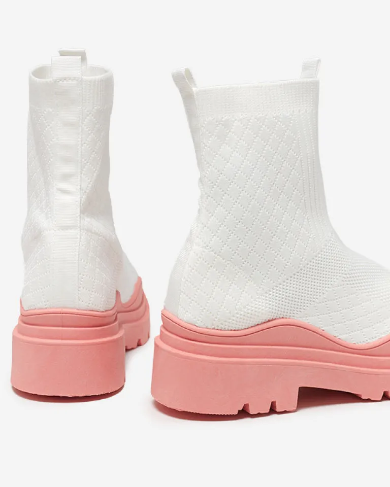 Best Biało-różowe botki damskie na płaskim obcasie Seritis Botki Bez Ocieplenia|Botki Na Płaskim Obcasie