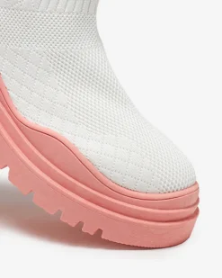 Best Biało-różowe botki damskie na płaskim obcasie Seritis Botki Bez Ocieplenia|Botki Na Płaskim Obcasie