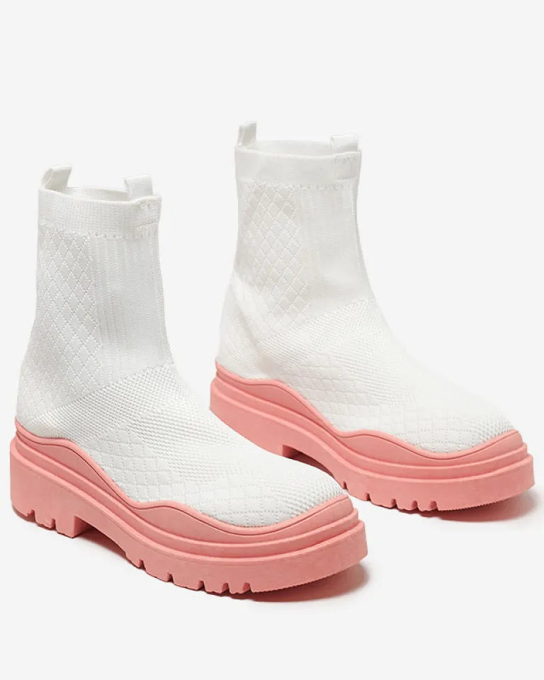 Best Biało-różowe botki damskie na płaskim obcasie Seritis Botki Bez Ocieplenia|Botki Na Płaskim Obcasie