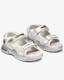 New Biało-srebrne sandały dziecięce na rzepy Mepoti Dziewczęce