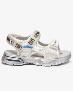 New Biało-srebrne sandały dziecięce na rzepy Mepoti Dziewczęce