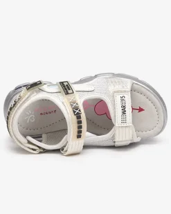 New Biało-srebrne sandały dziecięce na rzepy Mepoti Dziewczęce