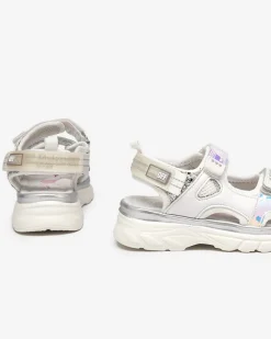 Sale Biało-srebrne sandały dziecięce z kolorowymi wstawkami Murino Dziewczęce