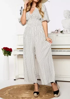 Clearance długi kombinezon damski w groszki Kombinezony