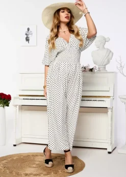 Clearance długi kombinezon damski w groszki Kombinezony