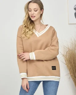 Online Bluza damska z ociepleniem w kolorze jasnobrązowym Bluzy