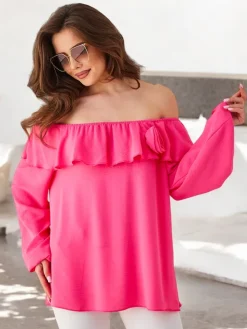 Sale Bluzka damska a'la hiszpanka z falbanką i kwiatem Bluzki / Koszule / Koszulki