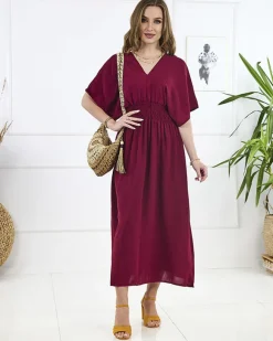 New Bordowa damska sukienka midi Sukienki Długie|Plus Size