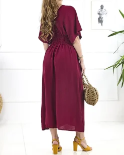 New Bordowa damska sukienka midi Sukienki Długie|Plus Size