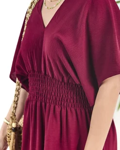 New Bordowa damska sukienka midi Sukienki Długie|Plus Size