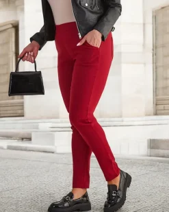 Sale Bordowe damskie ocieplane spodnie typu tregginsy PLUS SIZE Legginsy / Tregginsy|Plus Size