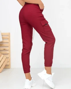 New Bordowe spodnie cargo ocieplane z kieszeniami Spodnie Cargo|Spodnie Materiałowe