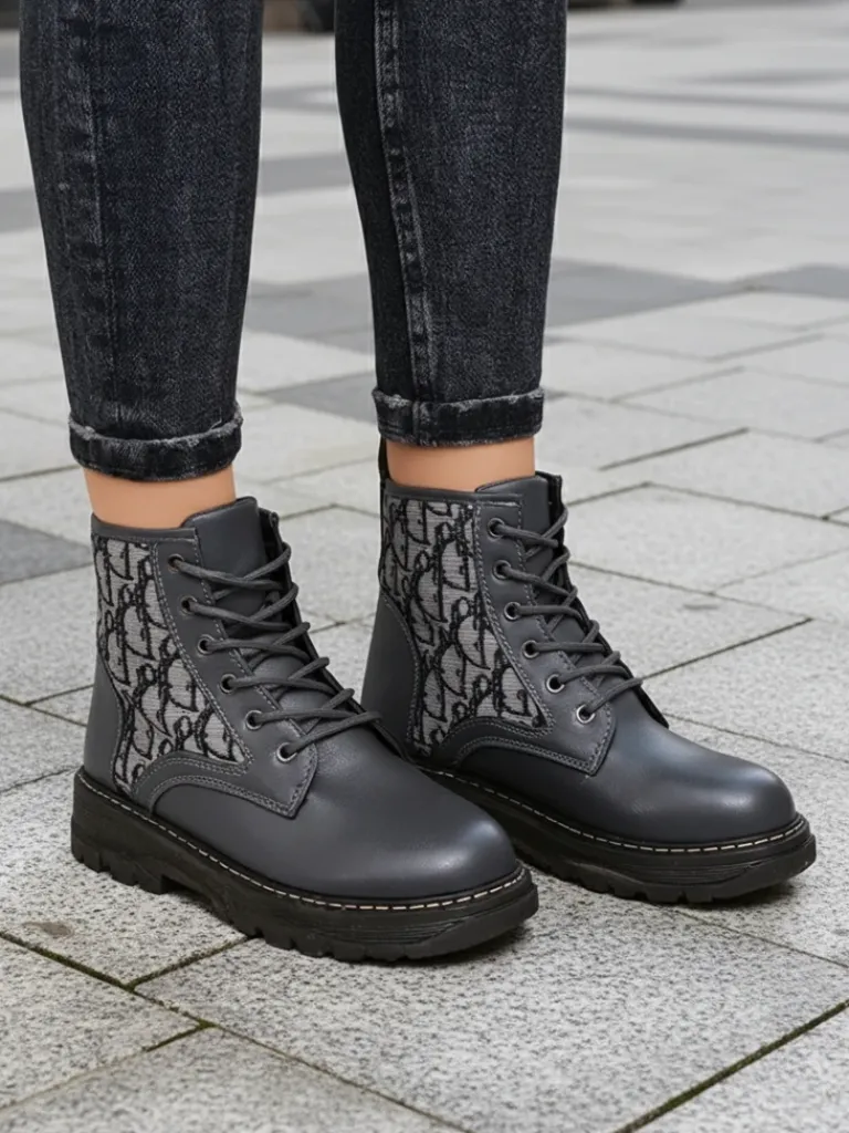 Sale Botki damskie z printem Efrioz Botki Bez Ocieplenia|Botki Na Płaskim Obcasie