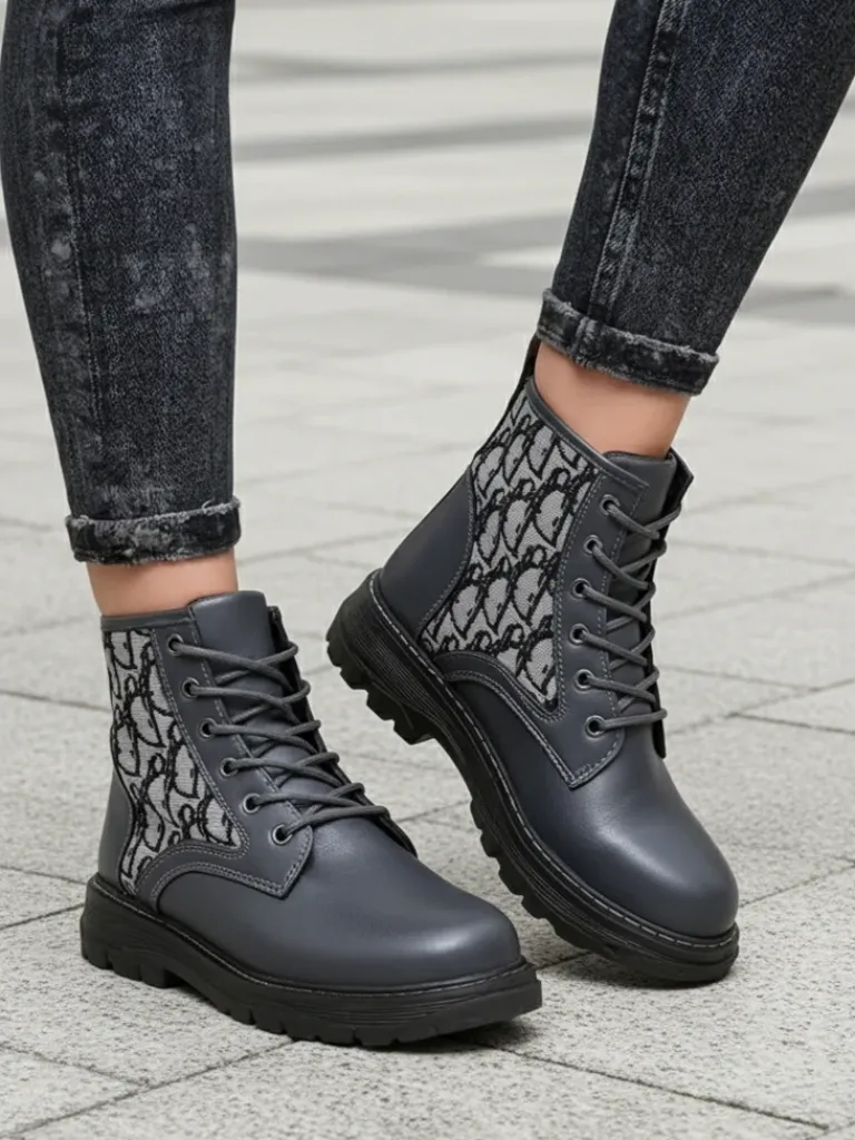 Sale Botki damskie z printem Efrioz Botki Bez Ocieplenia|Botki Na Płaskim Obcasie