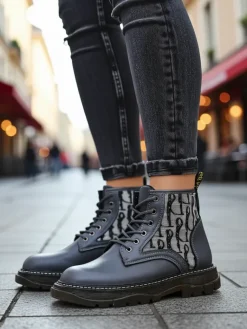 Sale Botki damskie z printem Efrioz Botki Bez Ocieplenia|Botki Na Płaskim Obcasie