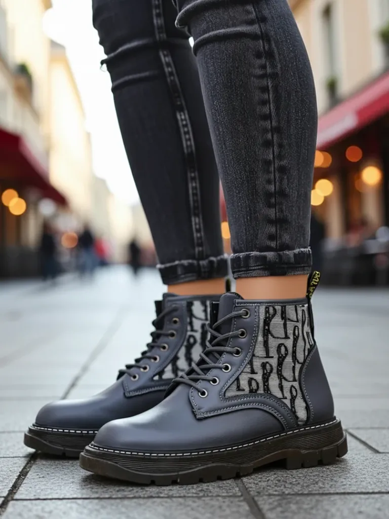 Sale Botki damskie z printem Efrioz Botki Bez Ocieplenia|Botki Na Płaskim Obcasie