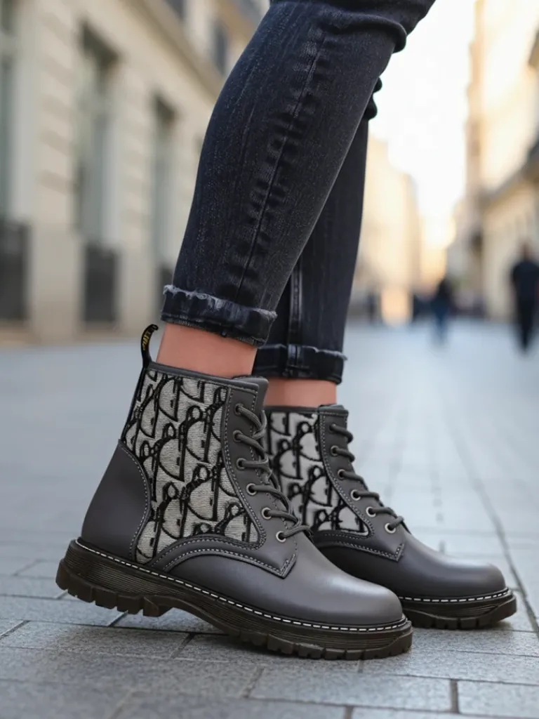 Sale Botki damskie z printem Efrioz Botki Bez Ocieplenia|Botki Na Płaskim Obcasie