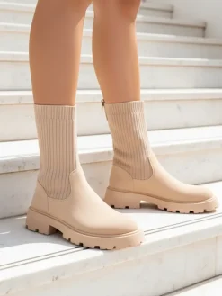 Clearance Botki damskie wsuwane Derette Botki Bez Ocieplenia|Botki Na Płaskim Obcasie