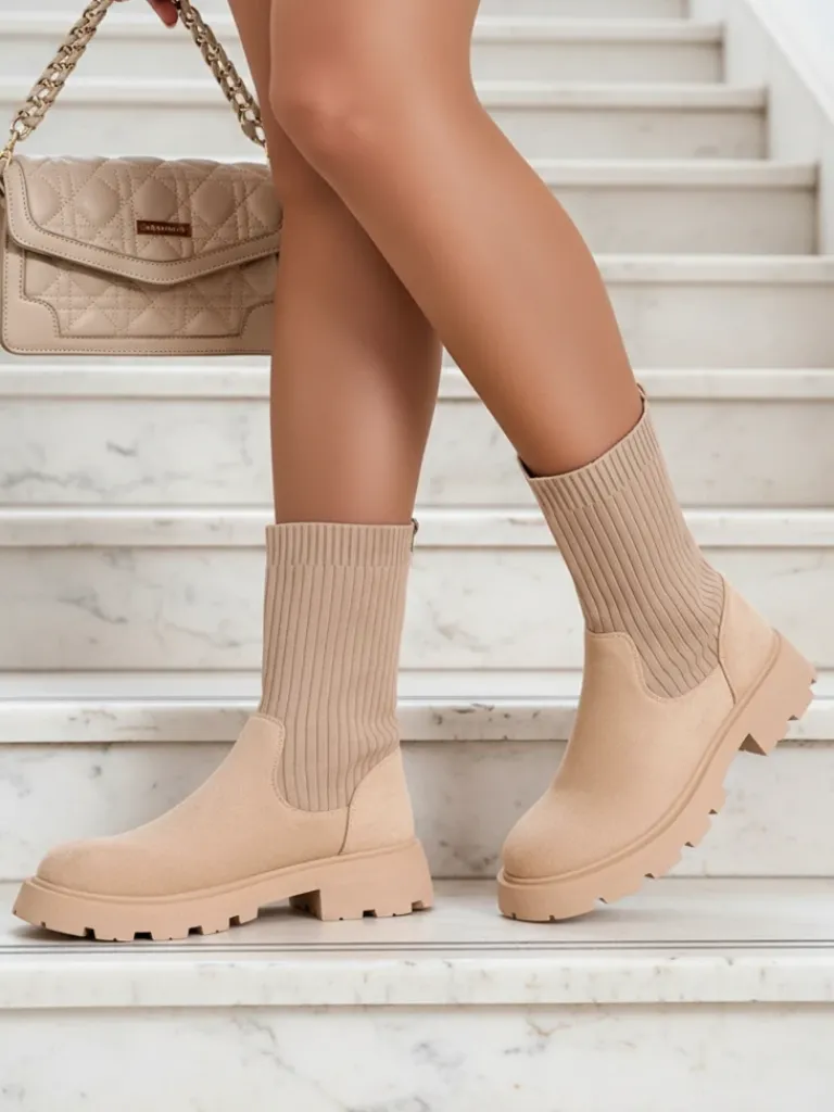 Clearance Botki damskie wsuwane Derette Botki Bez Ocieplenia|Botki Na Płaskim Obcasie