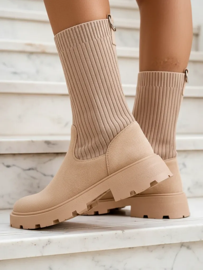 Clearance Botki damskie wsuwane Derette Botki Bez Ocieplenia|Botki Na Płaskim Obcasie