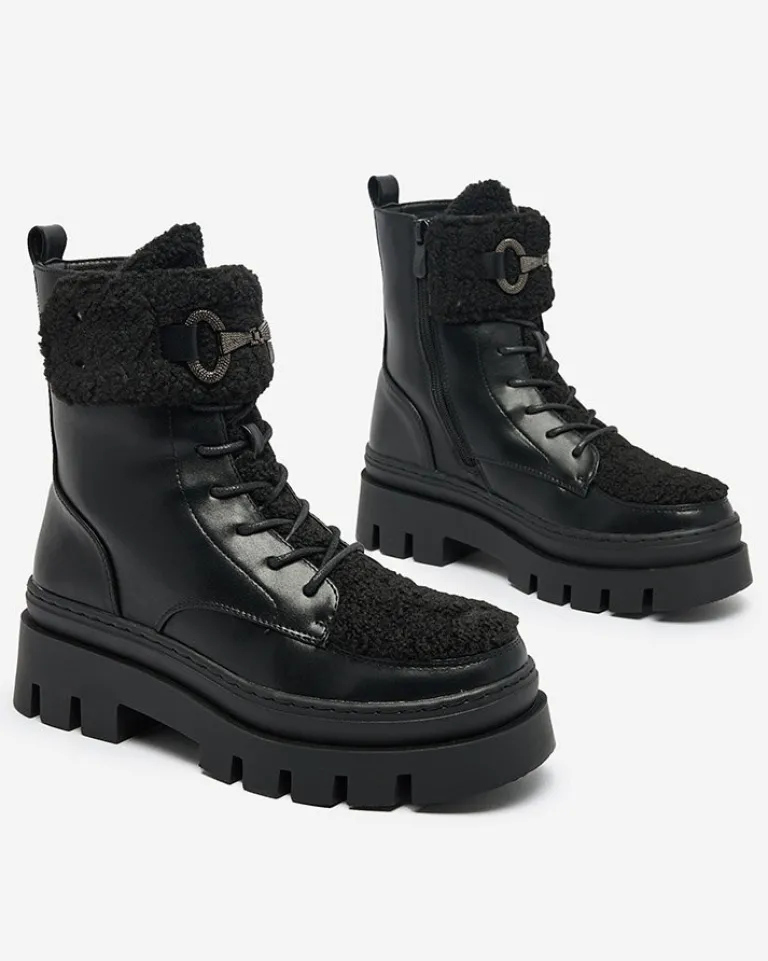 Clearance Botki damskie z kożuszkiem Faeltone Botki Z Delikatnym Ociepleniem|Botki Na Płaskim Obcasie