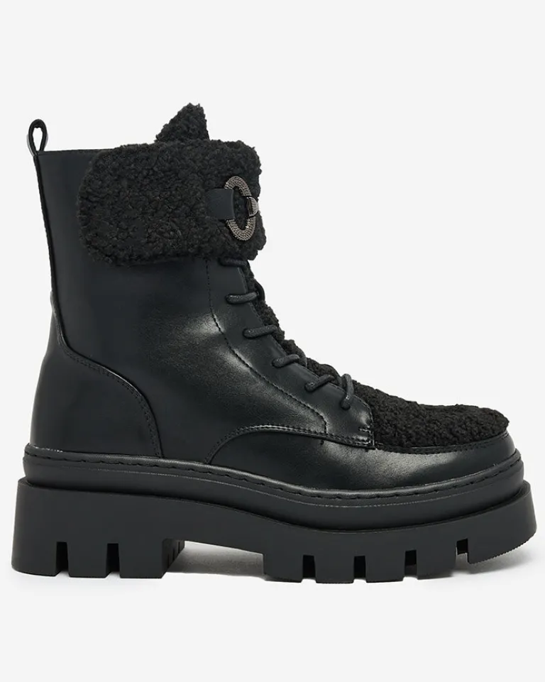 Clearance Botki damskie z kożuszkiem Faeltone Botki Z Delikatnym Ociepleniem|Botki Na Płaskim Obcasie