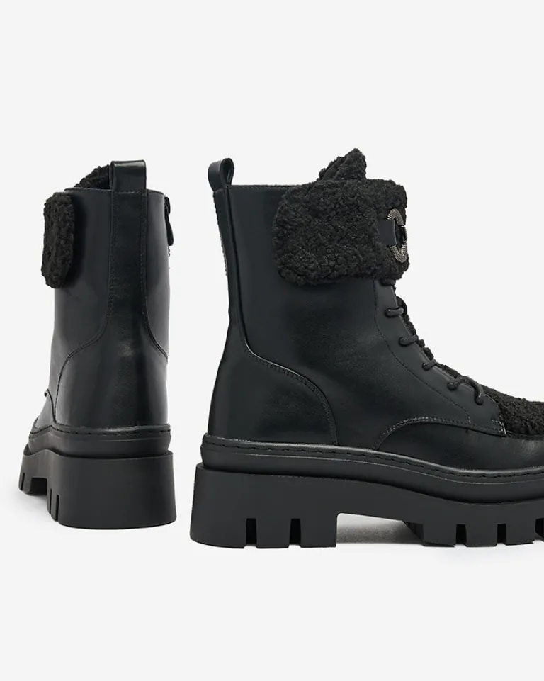 Clearance Botki damskie z kożuszkiem Faeltone Botki Z Delikatnym Ociepleniem|Botki Na Płaskim Obcasie