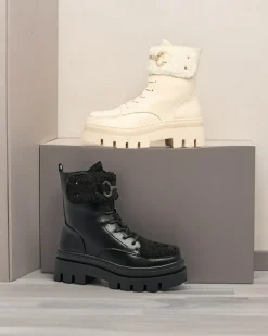 Clearance Botki damskie z kożuszkiem Faeltone Botki Z Delikatnym Ociepleniem|Botki Na Płaskim Obcasie