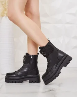 Clearance Botki damskie z kożuszkiem Faeltone Botki Z Delikatnym Ociepleniem|Botki Na Płaskim Obcasie