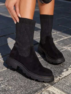 Hot Botki damskie wsuwane Derette Botki Bez Ocieplenia|Botki Na Płaskim Obcasie