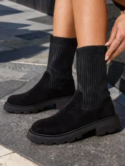 Hot Botki damskie wsuwane Derette Botki Bez Ocieplenia|Botki Na Płaskim Obcasie