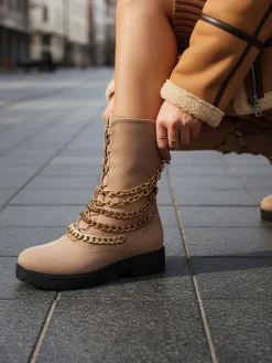 Clearance Botki damskie typu workery w kolorze jasnom Goserre Workery|Botki Z Delikatnym Ociepleniem