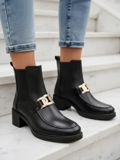 Clearance Botki damskie na niskim słupku Ewios Botki Z Delikatnym Ociepleniem|Botki Na Słupku