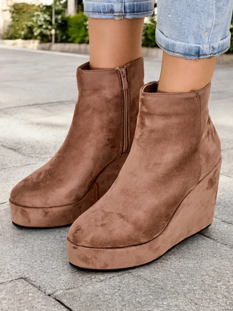 Clearance Botki damskie na koturnie Sieffa Botki Z Delikatnym Ociepleniem|Botki Na Koturnie