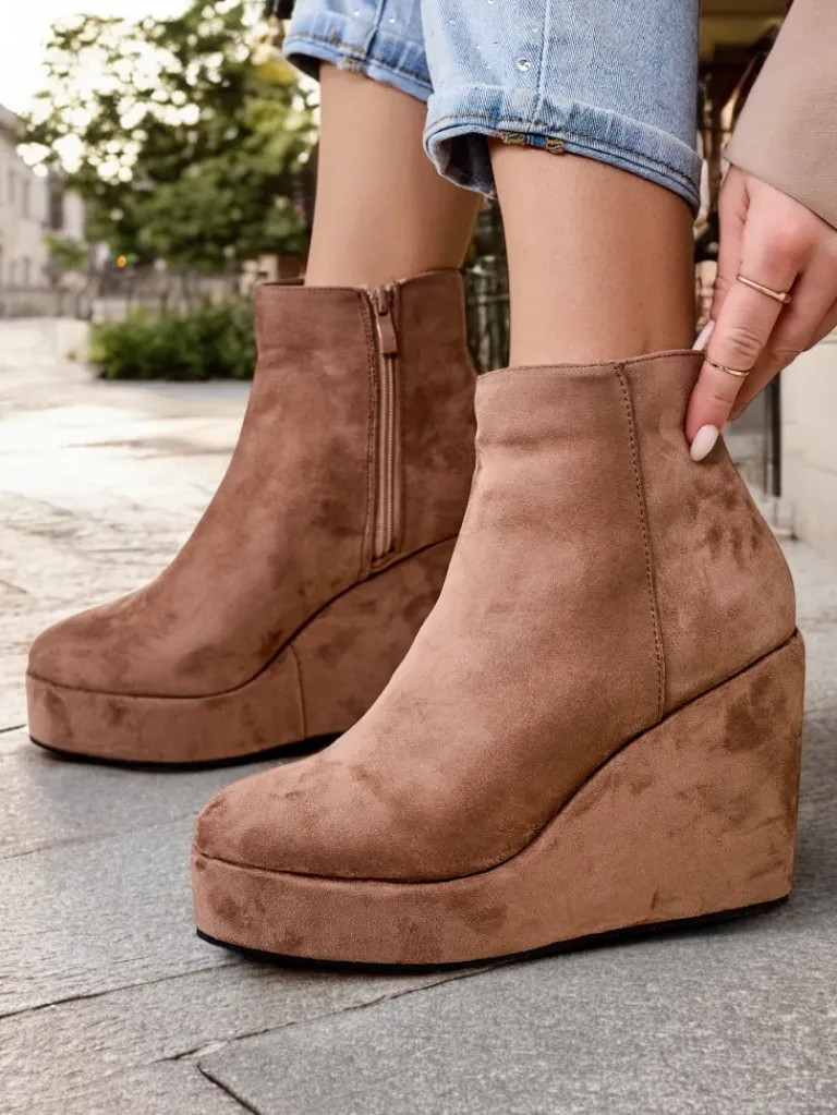 Clearance Botki damskie na koturnie Sieffa Botki Z Delikatnym Ociepleniem|Botki Na Koturnie