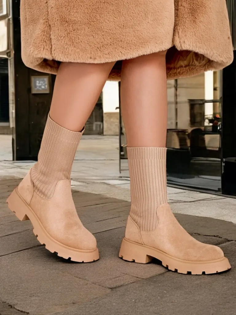 Online Botki damskie wsuwane Derette Botki Bez Ocieplenia|Botki Na Płaskim Obcasie