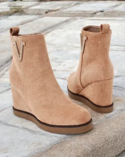 Outlet Botki damskie na koturnie Nerias Botki Z Delikatnym Ociepleniem|Botki Na Koturnie