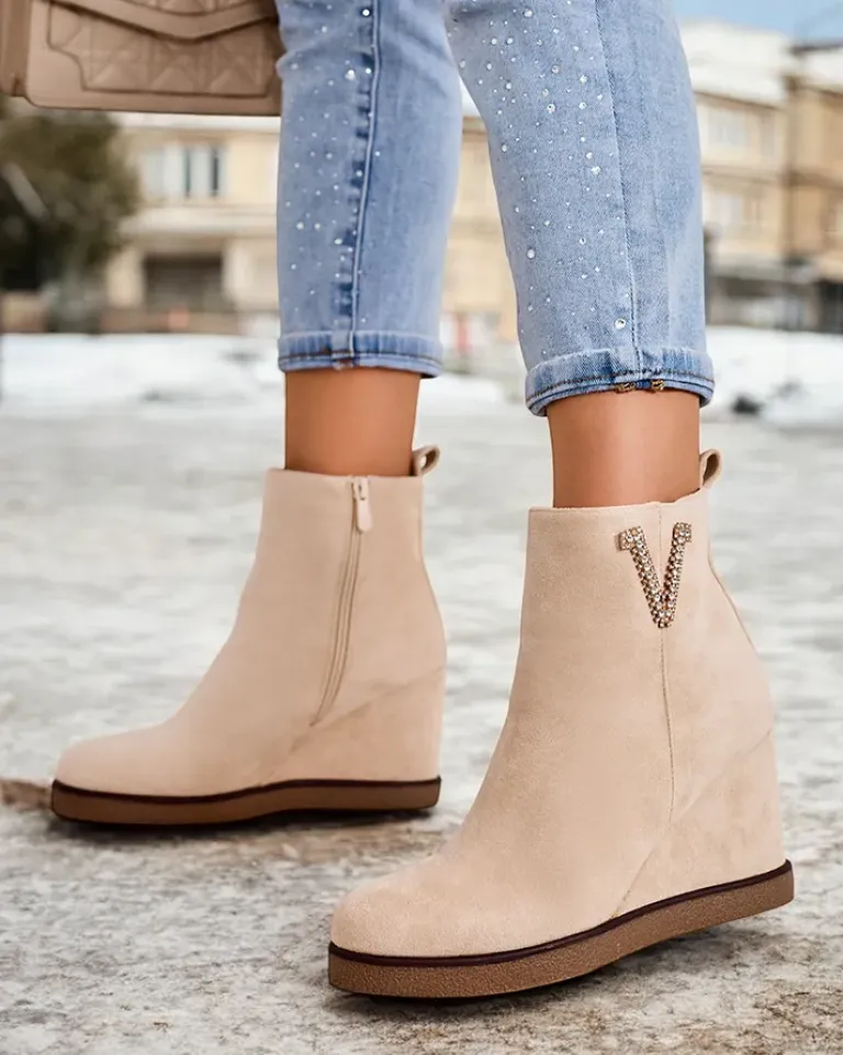 Best Botki damskie na koturnie Nerias Botki Z Delikatnym Ociepleniem|Botki Na Koturnie