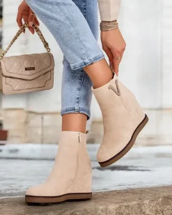 Best Botki damskie na koturnie Nerias Botki Z Delikatnym Ociepleniem|Botki Na Koturnie