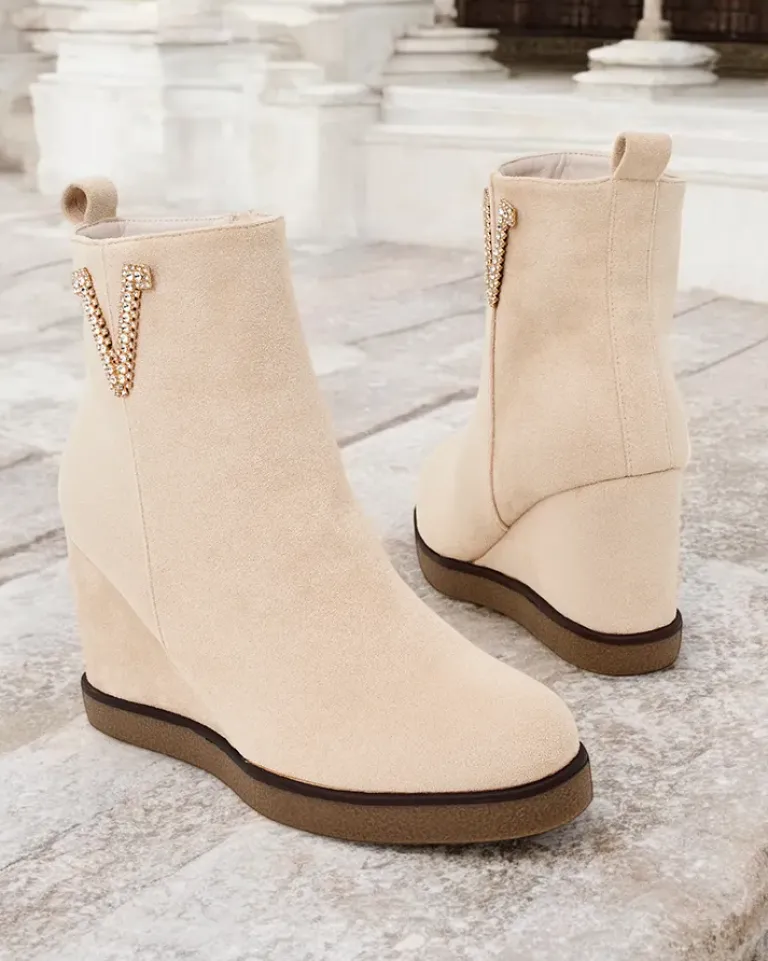 Best Botki damskie na koturnie Nerias Botki Z Delikatnym Ociepleniem|Botki Na Koturnie