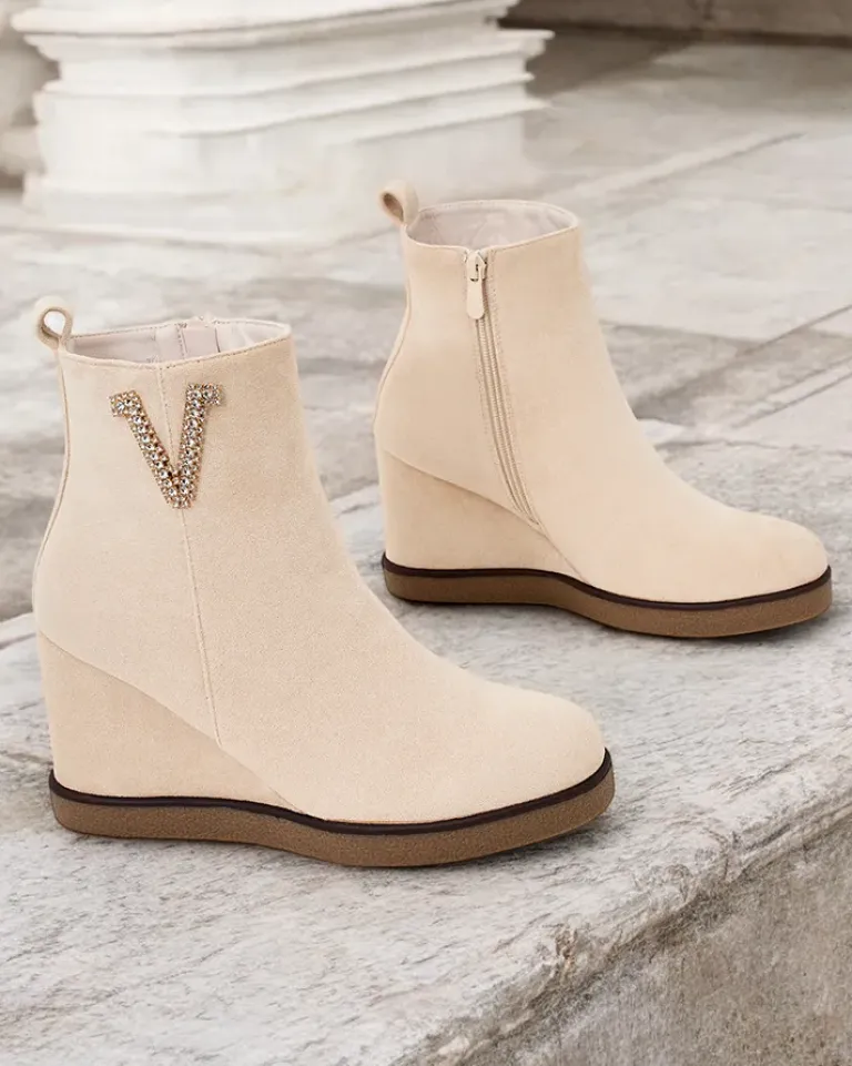 Best Botki damskie na koturnie Nerias Botki Z Delikatnym Ociepleniem|Botki Na Koturnie